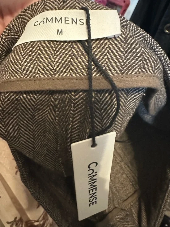 Commense Wide-Leg Herringbone Trousers — Brown - Picture 5 of 5